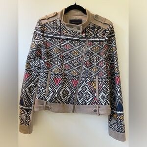 BCBGMaxAzria Aztec Faux Suede Moto Bomber Jacket
